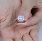 925 Sterling Silver Round Cut Square Halo Stack-able Half Eternity Wedding Band CZ Engagement Ring Bridal Rings Set